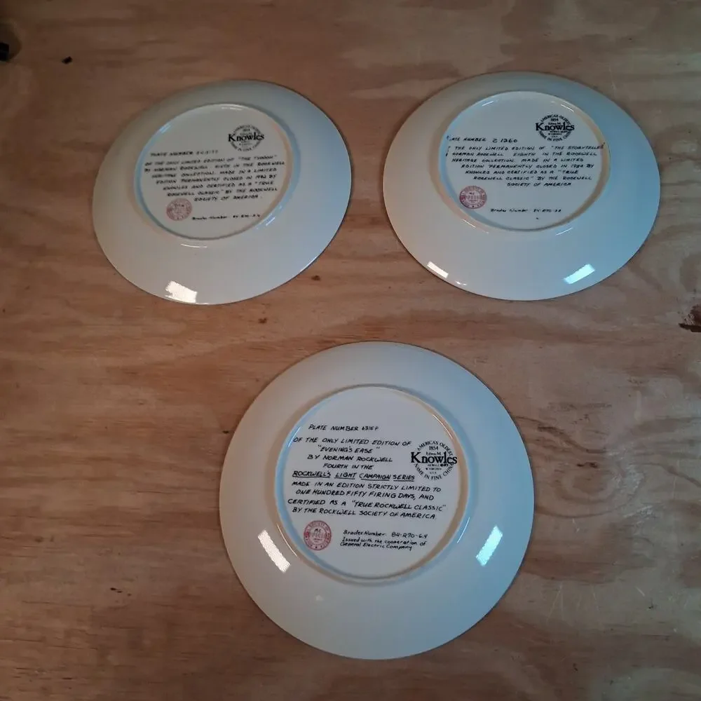 Set Of 3 Norman Rockwell Collector Plates Limited Edition Knowles Collection